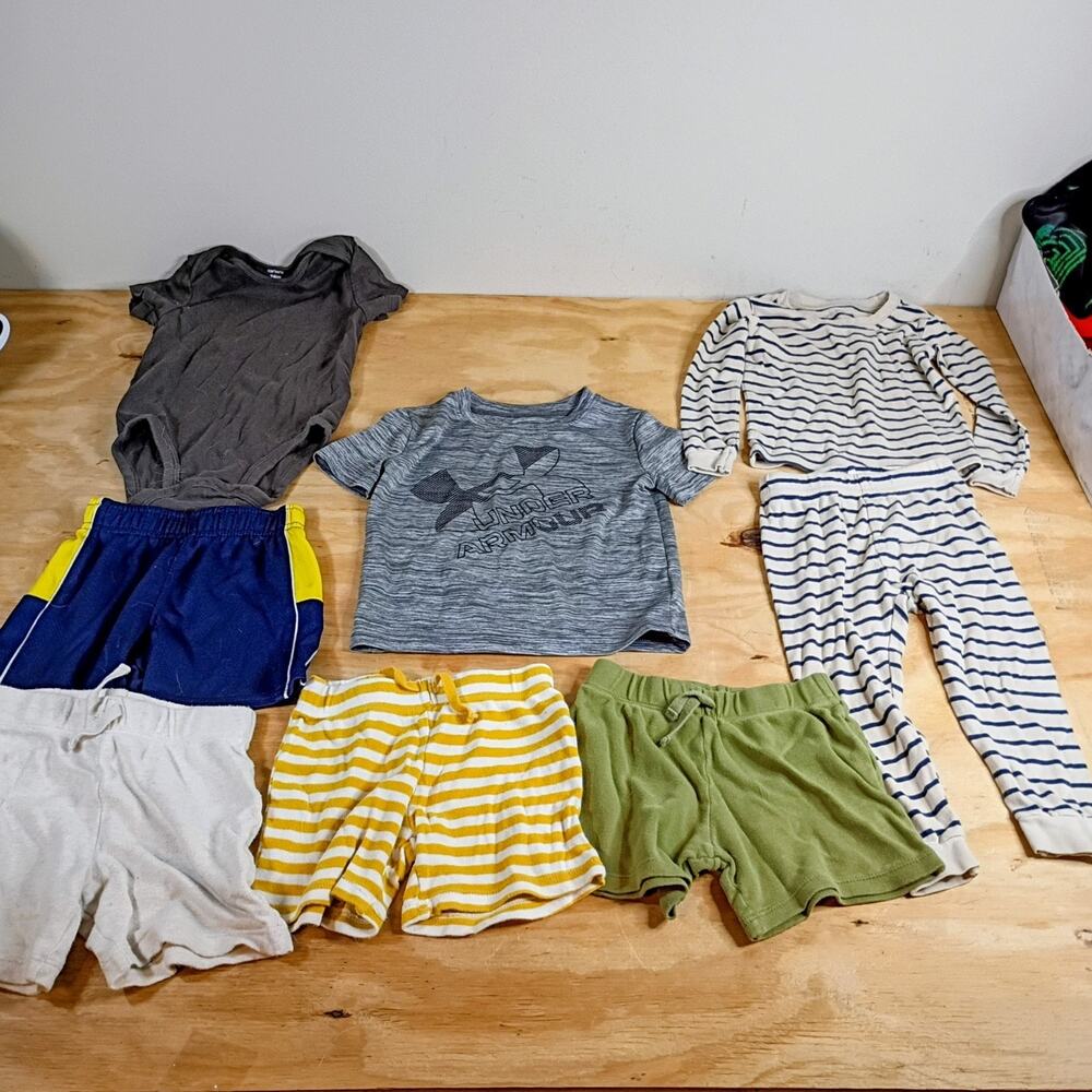 Boys 24M 2T Clothing Lot 8 Pc Under Armour Carters Shirt Shorts Pajamas Bodysuit